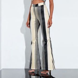 Peace + Love Silver Metallic Stripe Flared Trousers